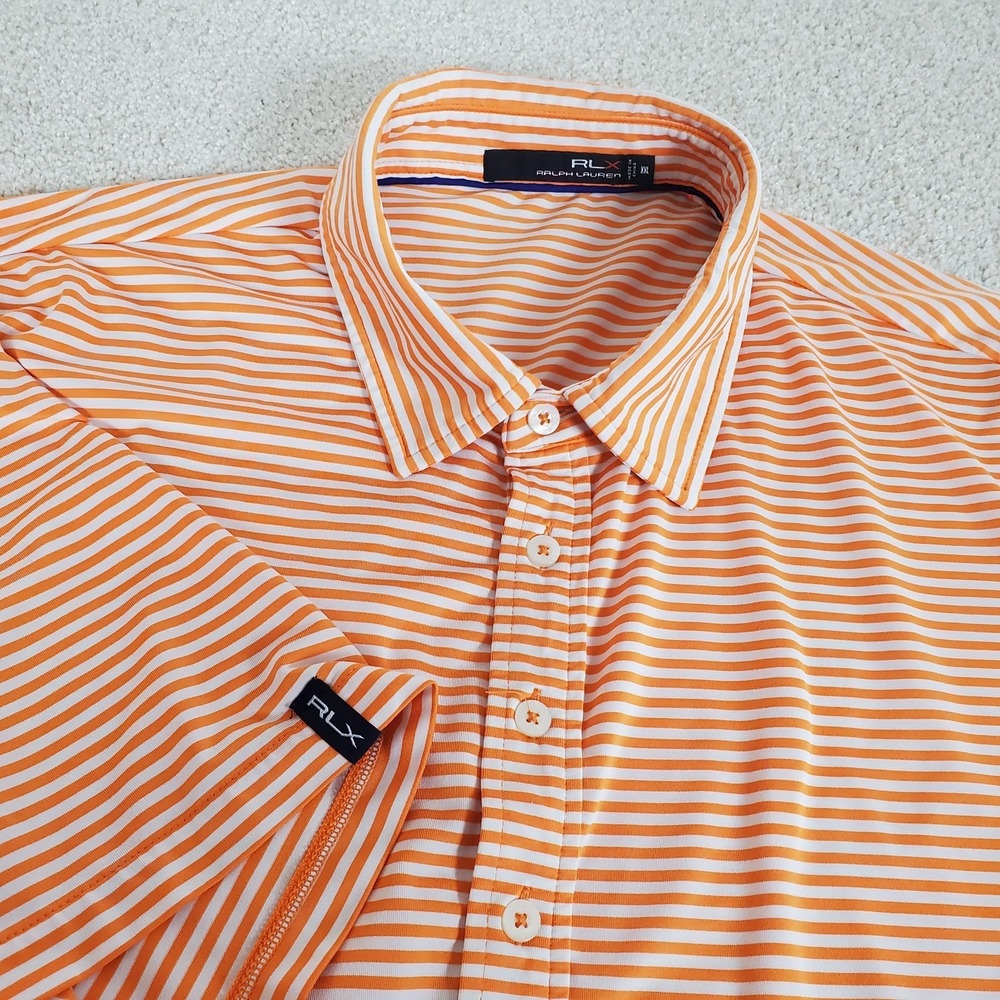 Ralph Lauren RLX Men's Polo Golf Shirt Size 2XL XXL Orange Striped Short Sleeve